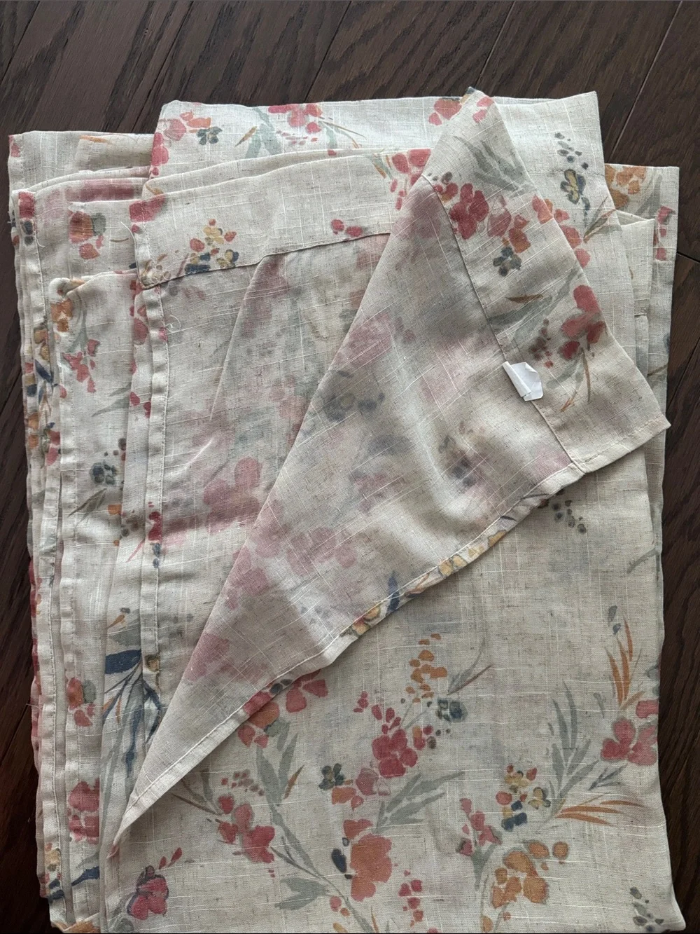 Set of Four 95” Muted Floral Semi Sheer Linen-Blend Window Curtain Panels